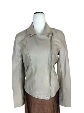 Blank NYC Light Taupe Asymmetrical textured Faux Leather Moto Jacket